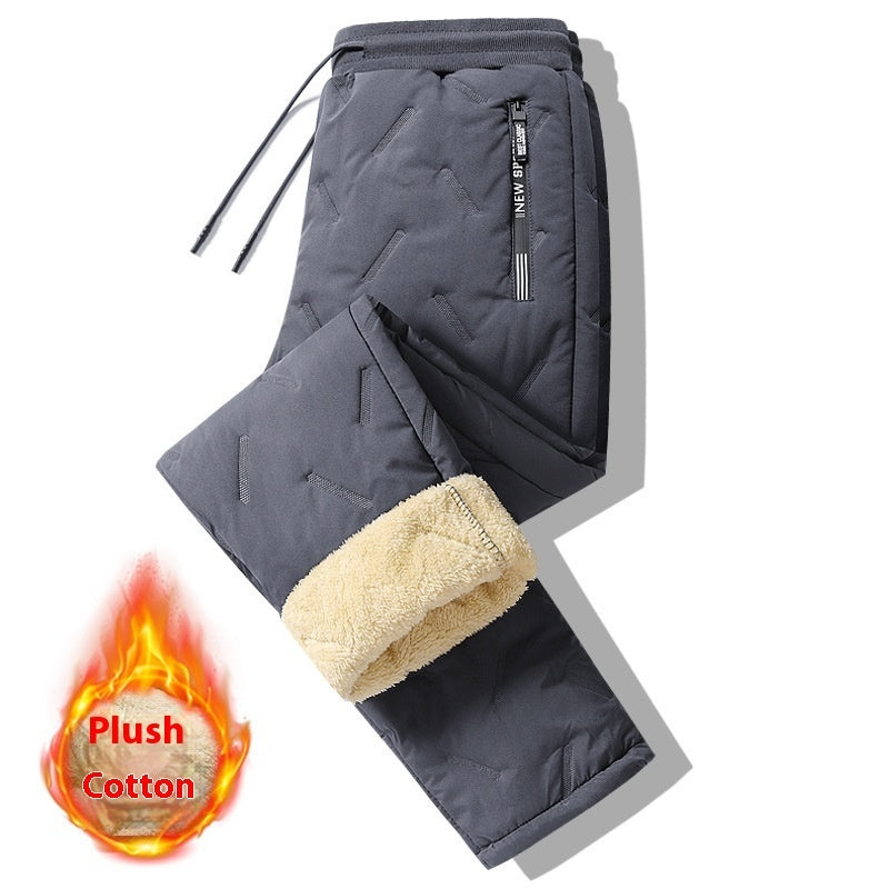 Winter Sweatwear Men Plush Thick Fleece Sweatpant Lambswool Thermal Trousers Casual Pants Waterproof Windproof Warm Cotton Pants - Security Equipment
