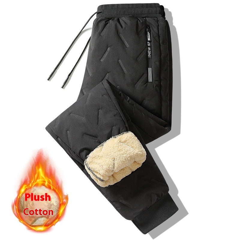 Winter Sweatwear Men Plush Thick Fleece Sweatpant Lambswool Thermal Trousers Casual Pants Waterproof Windproof Warm Cotton Pants - Security Equipment