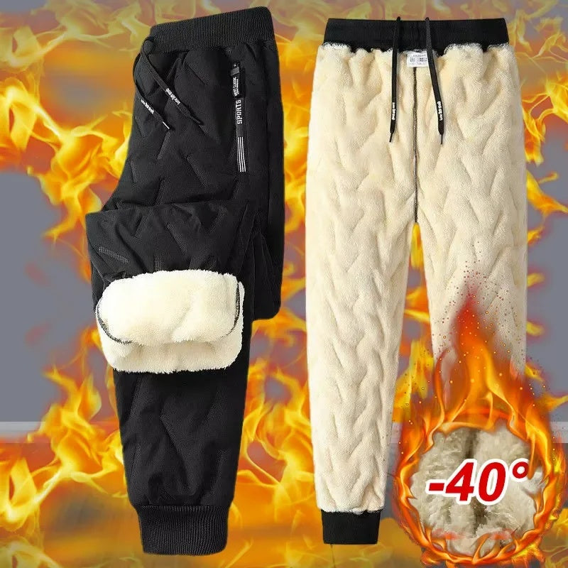 Winter Sweatwear Men Plush Thick Fleece Sweatpant Lambswool Thermal Trousers Casual Pants Waterproof Windproof Warm Cotton Pants - Security Equipment