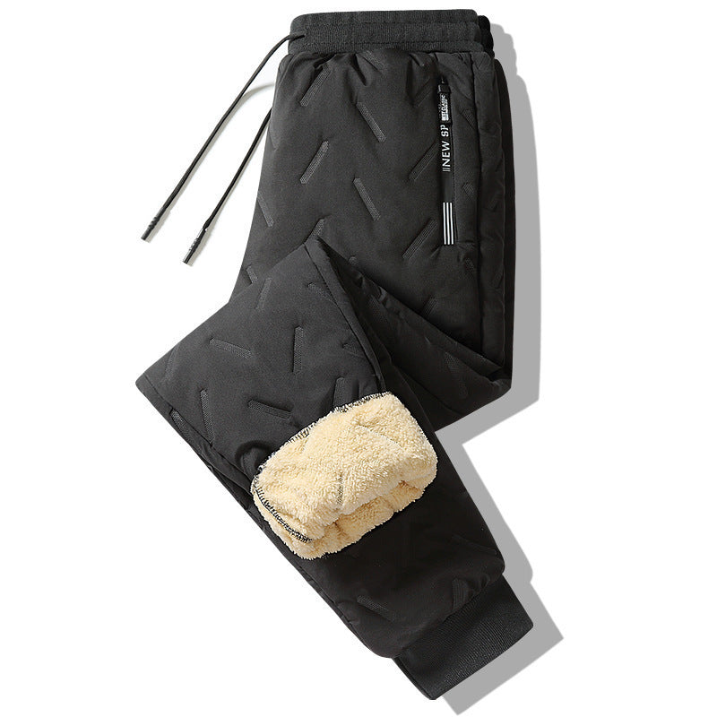 Winter Sweatwear Men Plush Thick Fleece Sweatpant Lambswool Thermal Trousers Casual Pants Waterproof Windproof Warm Cotton Pants - Security Equipment