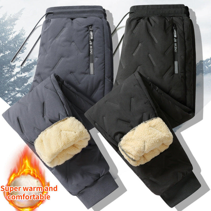Winter Sweatwear Men Plush Thick Fleece Sweatpant Lambswool Thermal Trousers Casual Pants Waterproof Windproof Warm Cotton Pants - Security Equipment