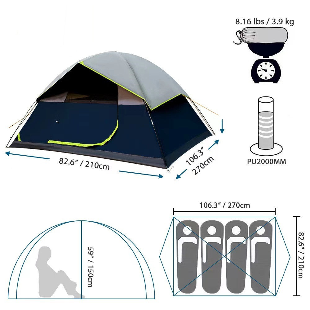 4 Person Black Coated Darkroom Tent For Camping Family Backpacking Tents - Security Equipment